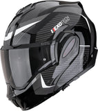 Flip-Up Motorcycle Helmet Scorpion Exo Exo-Tech Evo Pro Ultra Tct Black Silver Acuti Size Xs