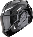 Flip-Up Motorcycle Helmet Scorpion Exo Exo-Tech Evo Pro Ultra Tct Black Silver Acuti Size S