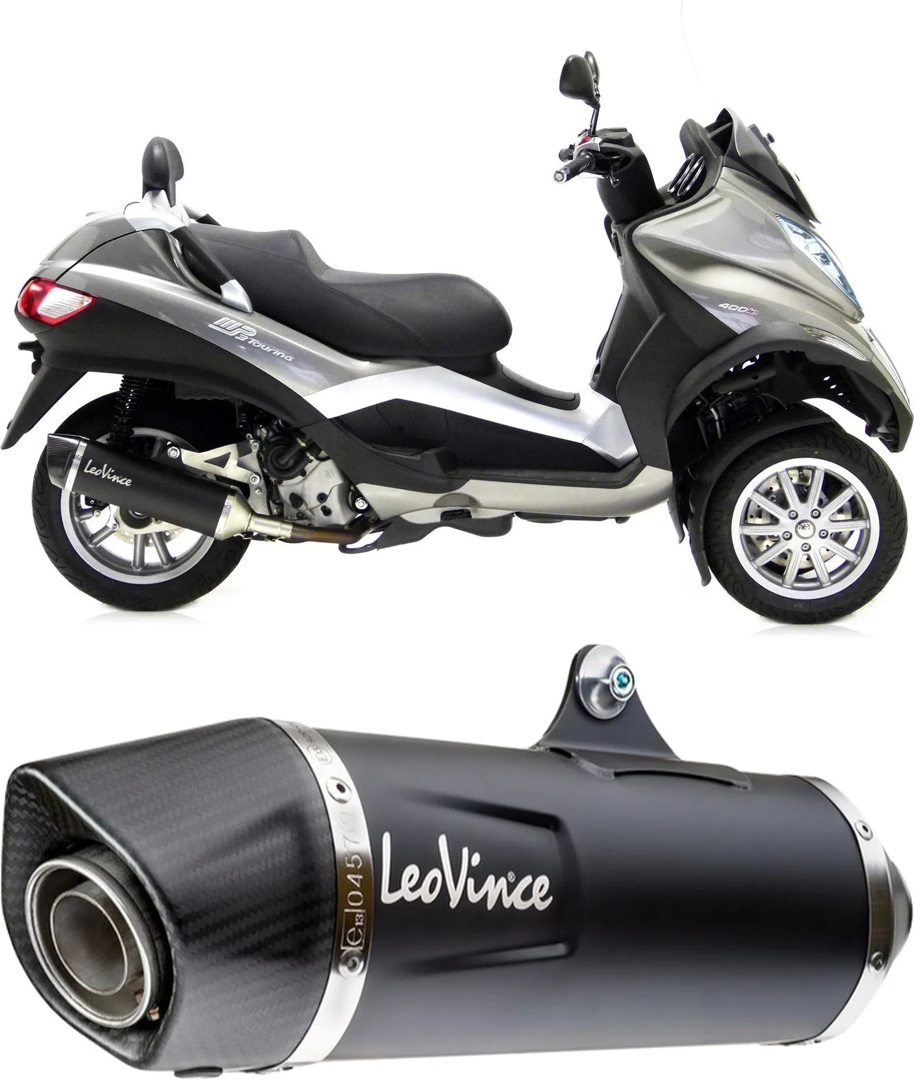 Exhaust Tip Without Sound Certification Nero Stainless Steel Carbon Fiber End Cap - Leovince Compatible With Piaggio Mp3 400 - Lt - Rst (2007-2012)