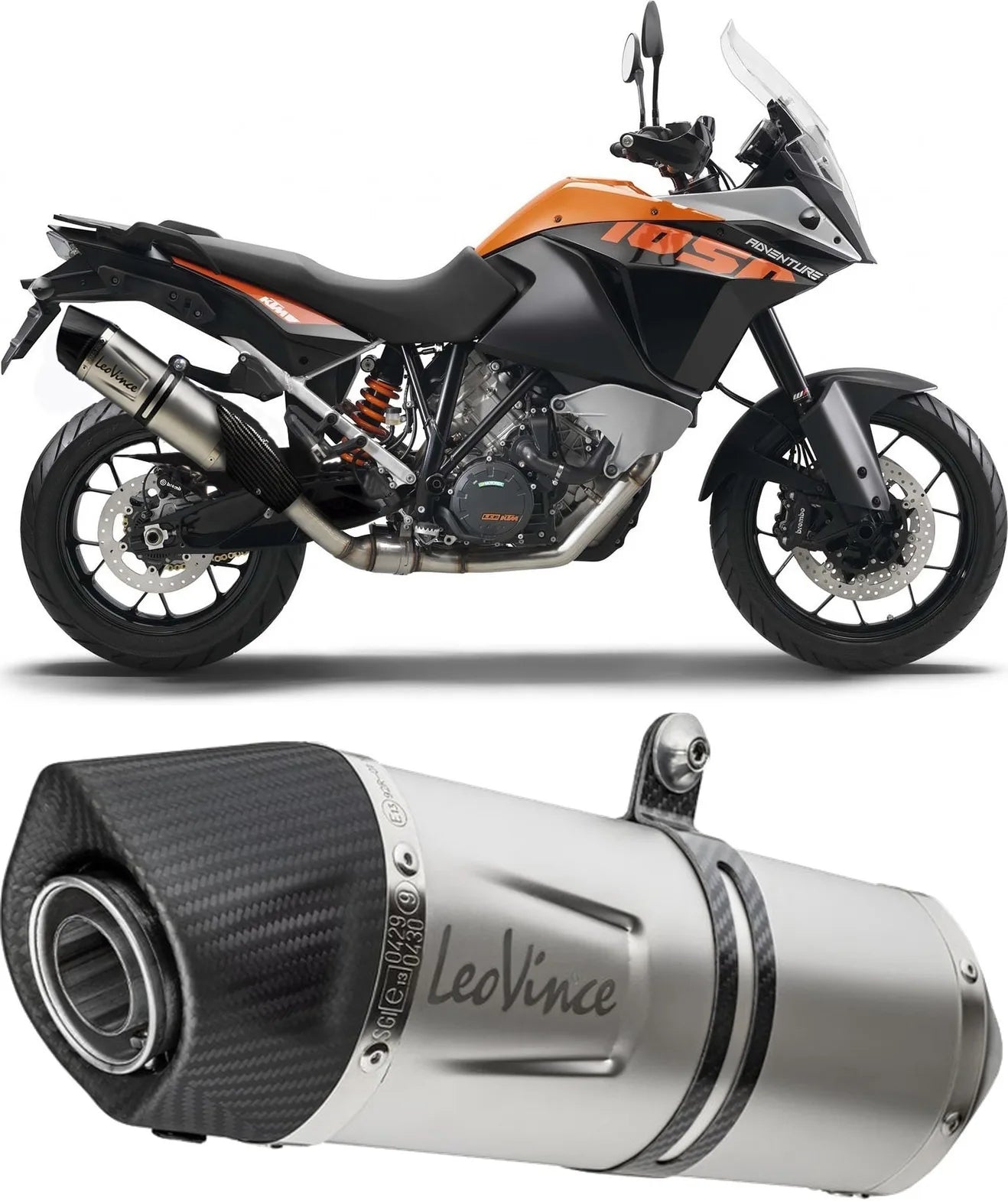 Exhaust Tip Without Sound Certification Lv One Evo Stainless Steel Carbon Fiber End Cap - Leovince Compatible With Ktm 1050 Adventure (2015-2016)