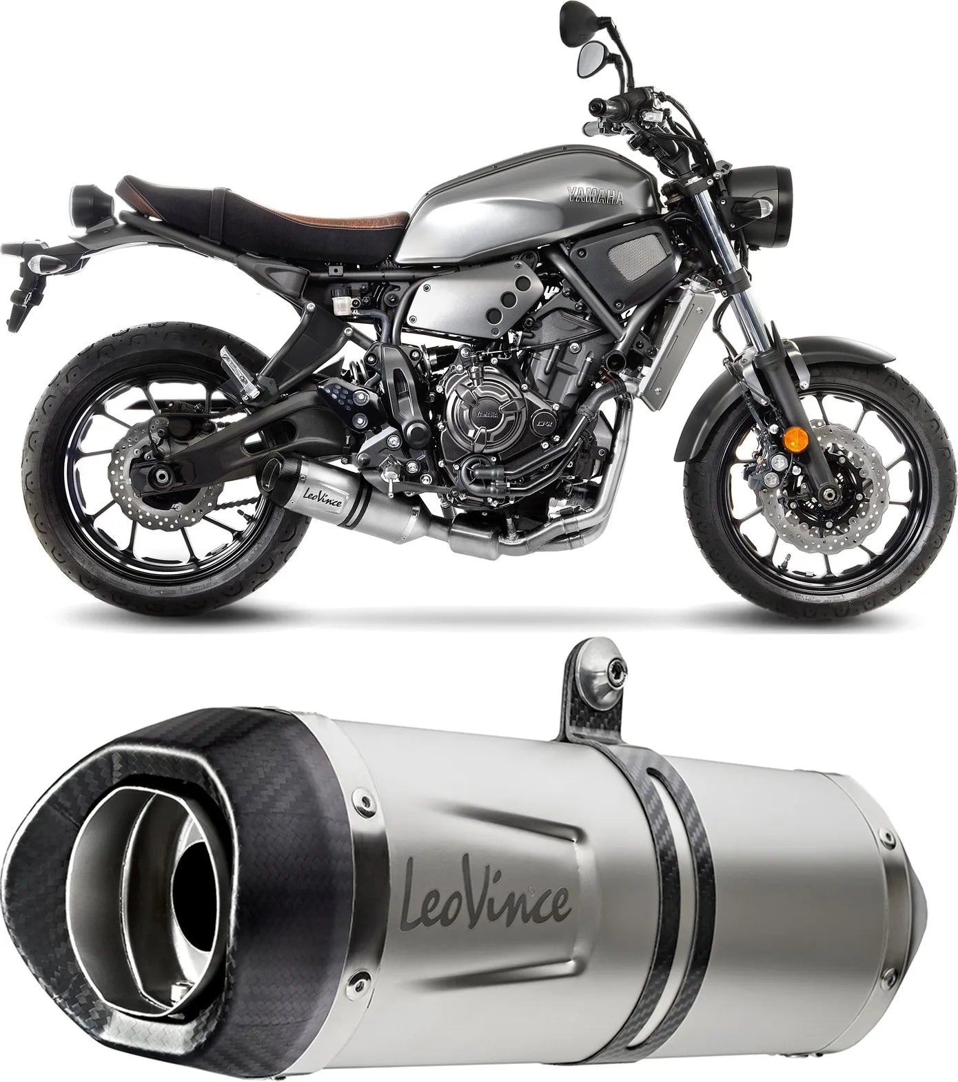 Complete Exhaust System Without Catalytic Converter And Without Sound Certification Lv One Evo Stainless Steel Carbon Fiber End Cap - Leovince Compatible With Yamaha Mt-07 (2017-2020)