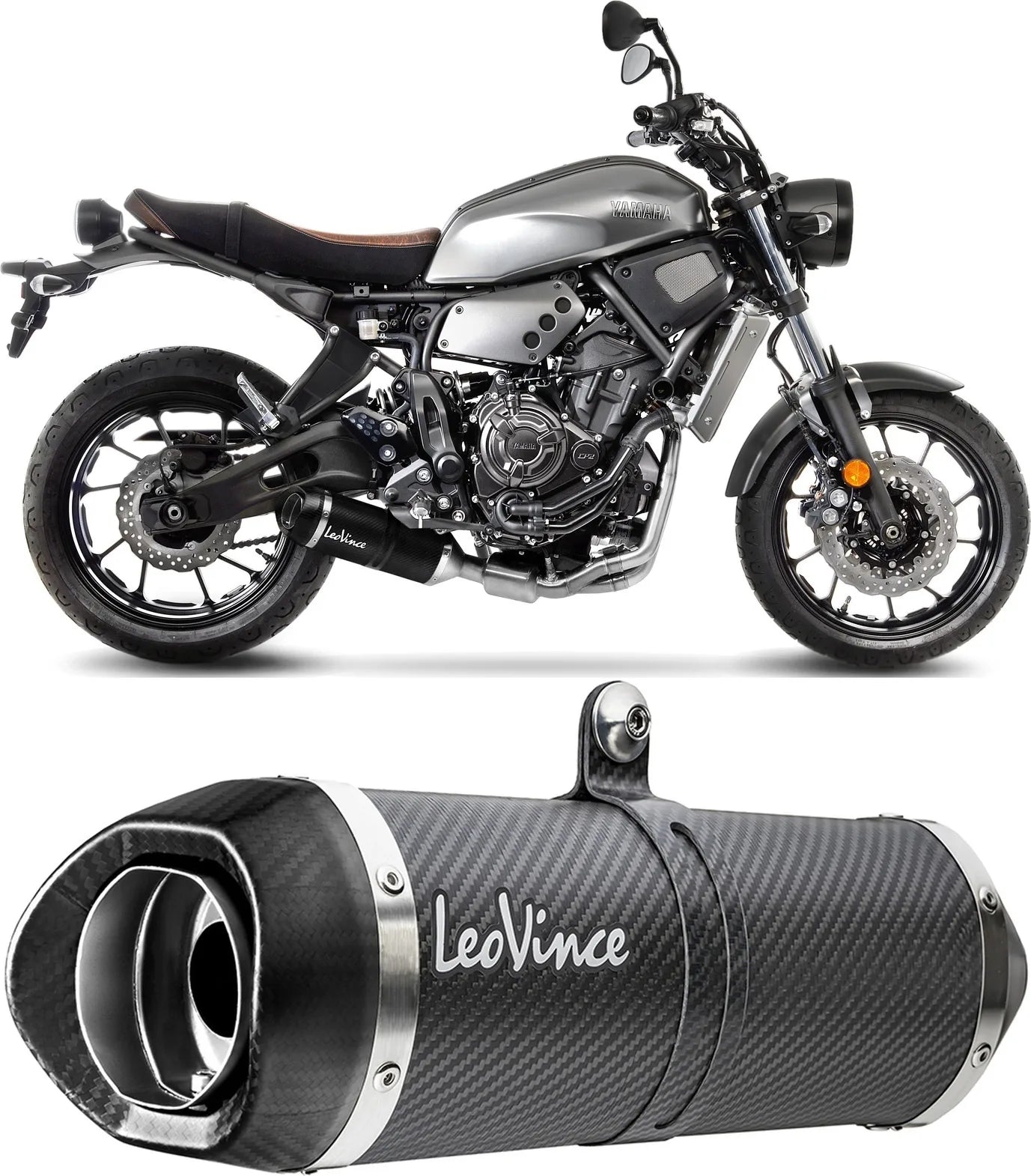Complete Exhaust System Without Catalytic Converter And Without Sound Certification Lv One Evo Carbon Fiber Carbon Fiber End Cap - Leovince Compatible With Yamaha Xsr 700 (2016-2020)