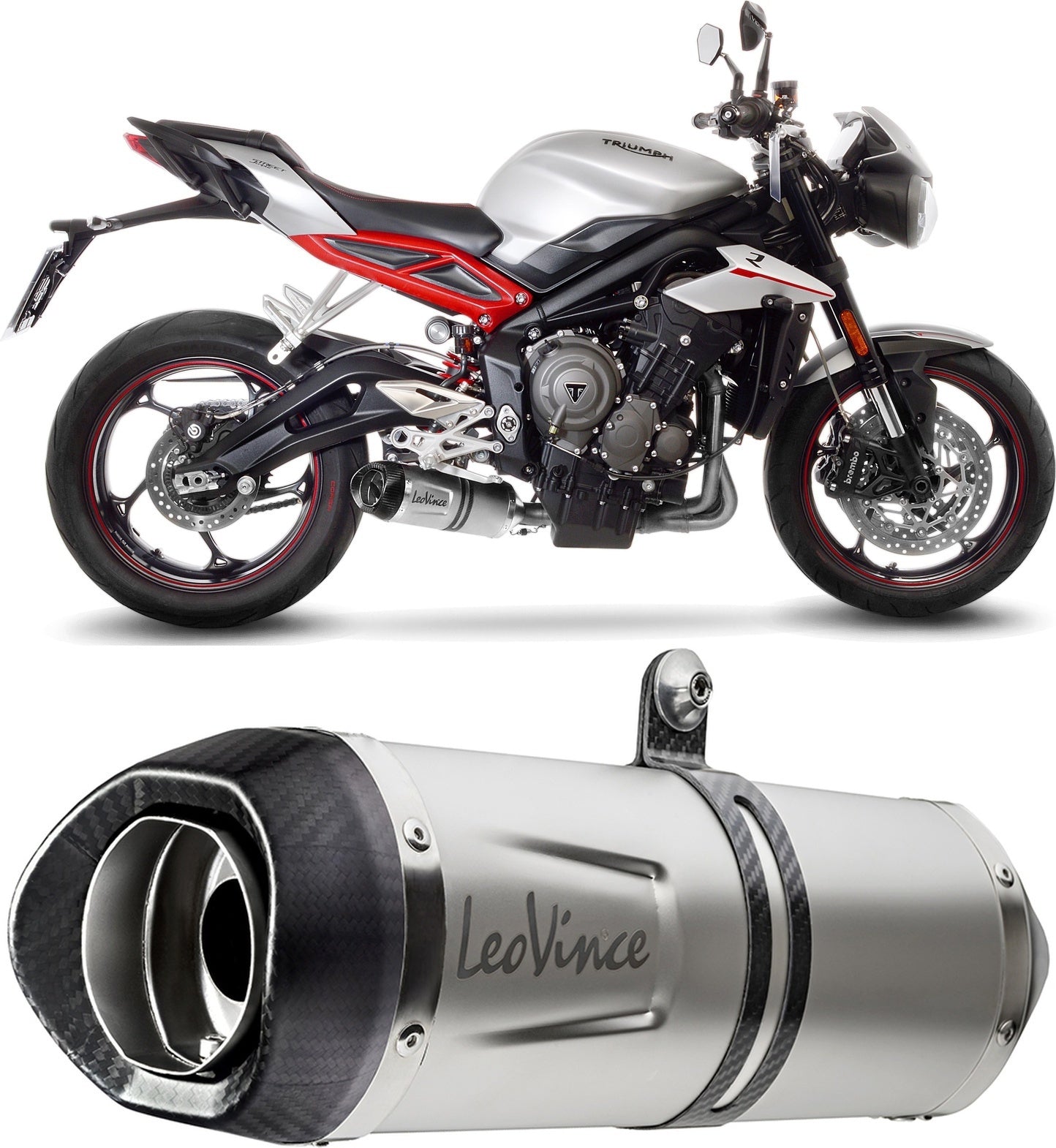 Exhaust Tip Without Sound Certification Lv One Evo Stainless Steel Carbon Fiber End Cap - Leovince Compatible With Triumph Street Triple 765 Rs (2017-2019)