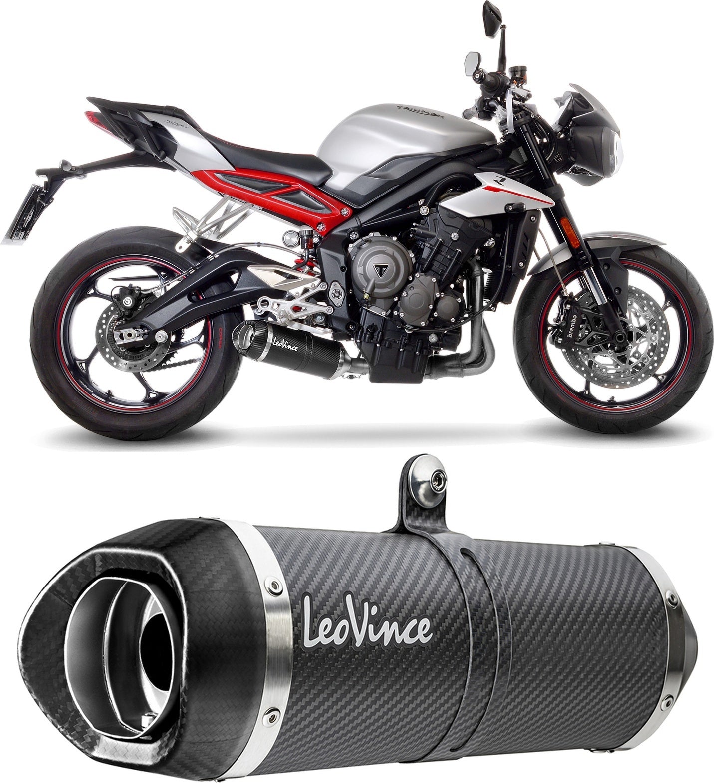 Exhaust Tip Without Sound Certification Lv One Evo Carbon Fiber Carbon Fiber End Cap - Leovince Compatible With Triumph Street Triple 765 S - R Lrh (2017-2019)