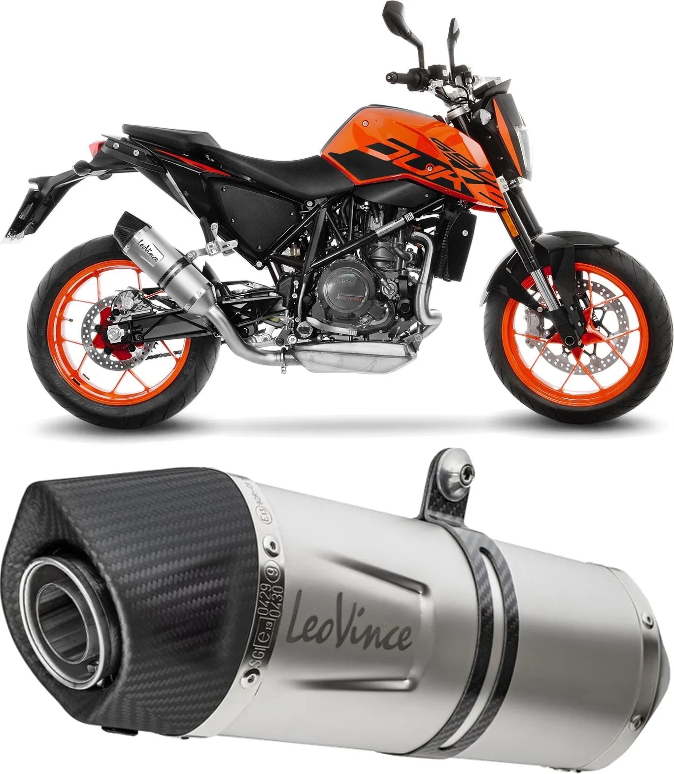 Exhaust Tip Without Sound Certification Lv One Evo Stainless Steel Carbon Fiber End Cap - Leovince Compatible With Ktm 690 Duke - R (2016-2019)
