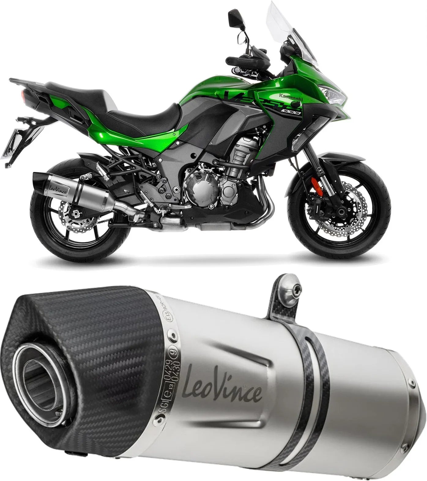 Exhaust Tip Without Sound Certification Lv One Evo Stainless Steel Carbon Fiber End Cap - Leovince Compatible With Kawasaki Versys 1000 (2019-2024)