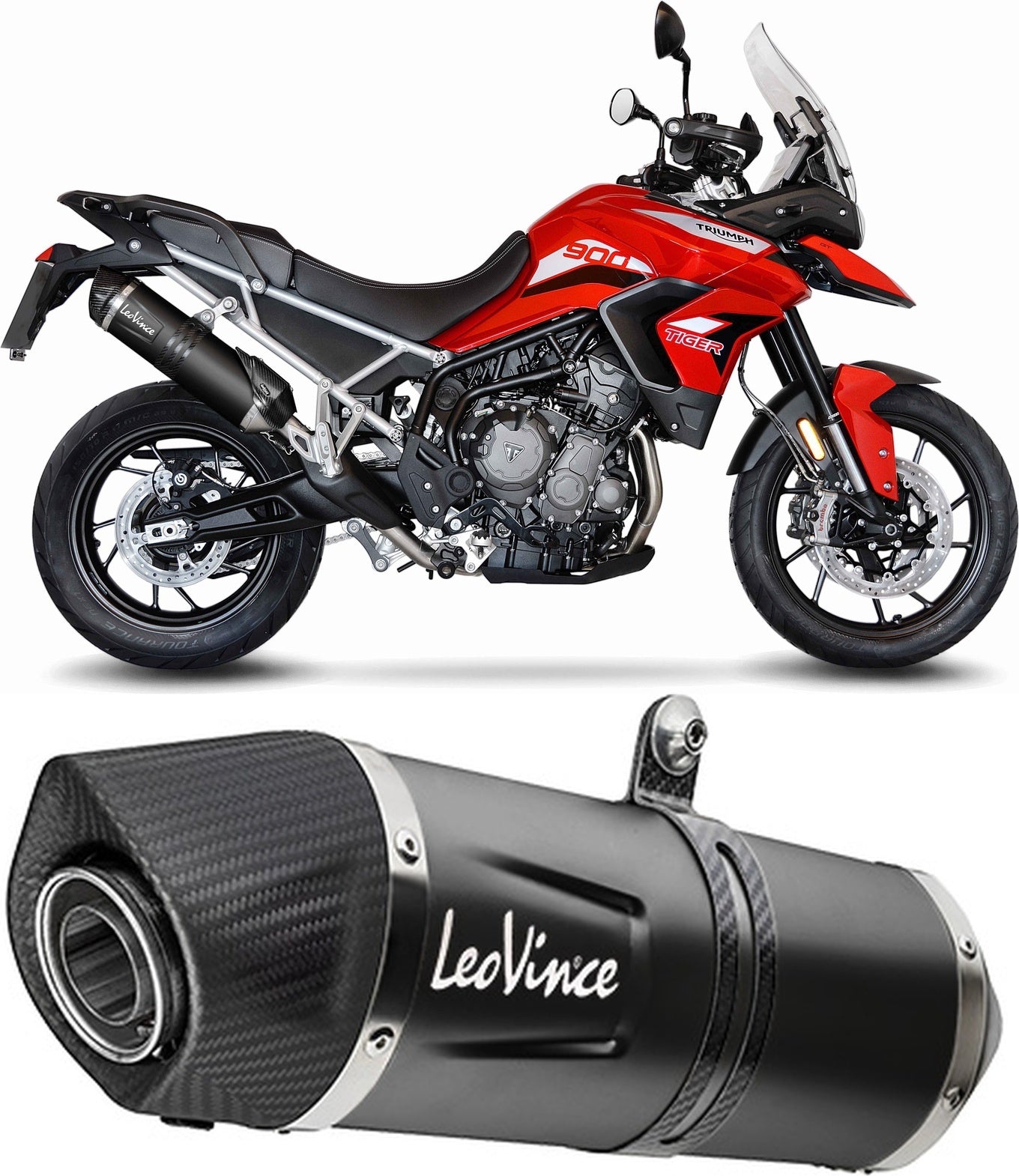 Exhaust Tip Without Sound Certification Lv One Evo Steel Black Carbon Fiber End Cap - Leovince Compatible With Triumph Tiger 850 (2020-2023)