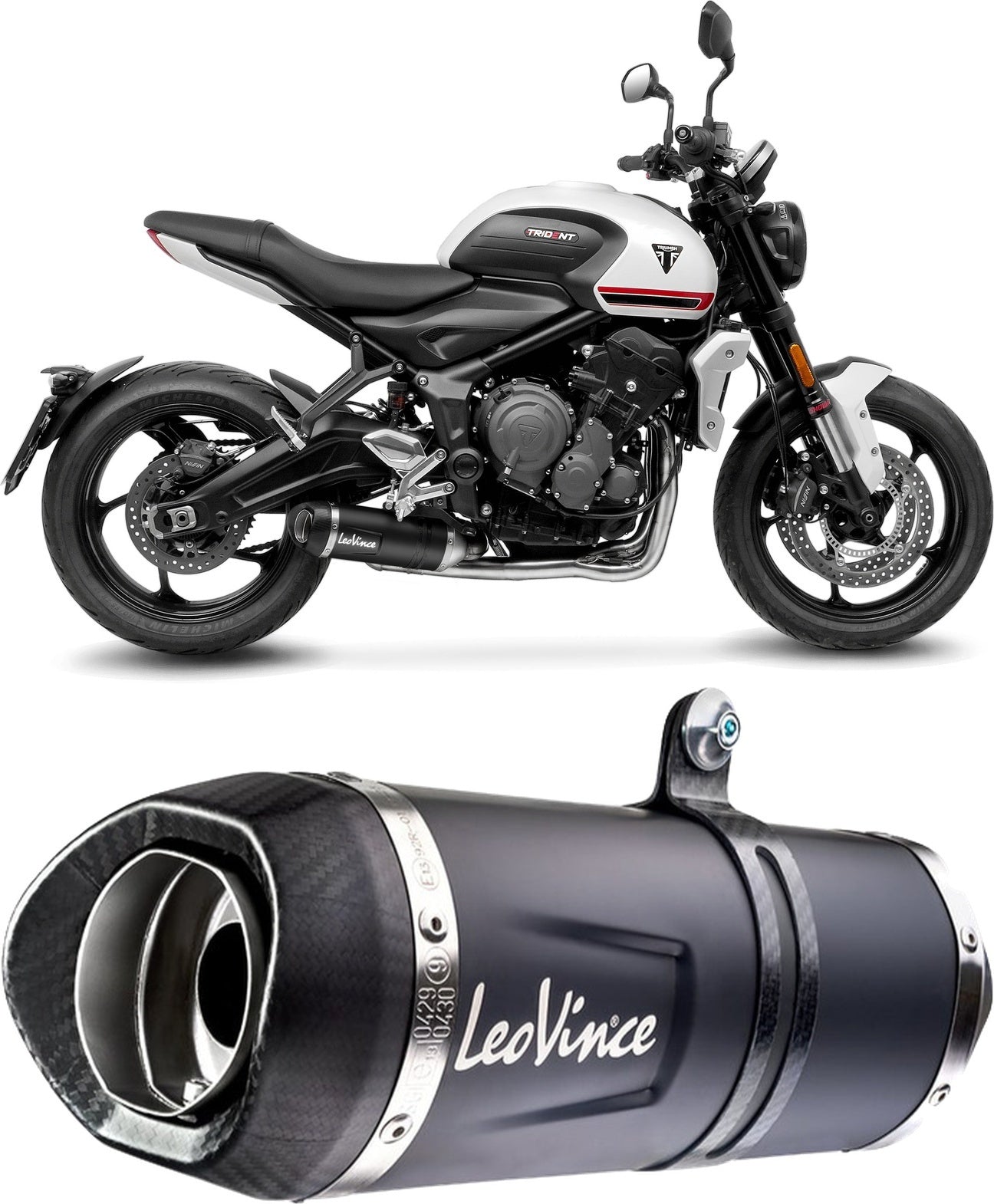 Complete Exhaust System Without Catalytic Converter And Without Sound Certification Lv One Evo Steel Black Carbon Fiber End Cap - Leovince Compatible With Triumph Trident 660 (2021-2024)