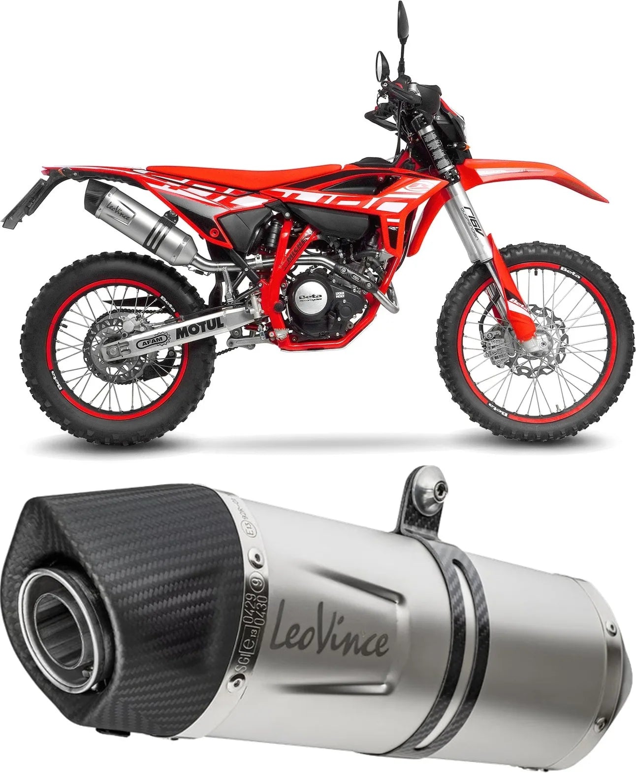 Exhaust Tip Without Sound Certification Lv One Evo Stainless Steel Carbon Fiber End Cap - Leovince Compatible With Beta Rr 125 Motard Lc 4T (2021-2024)