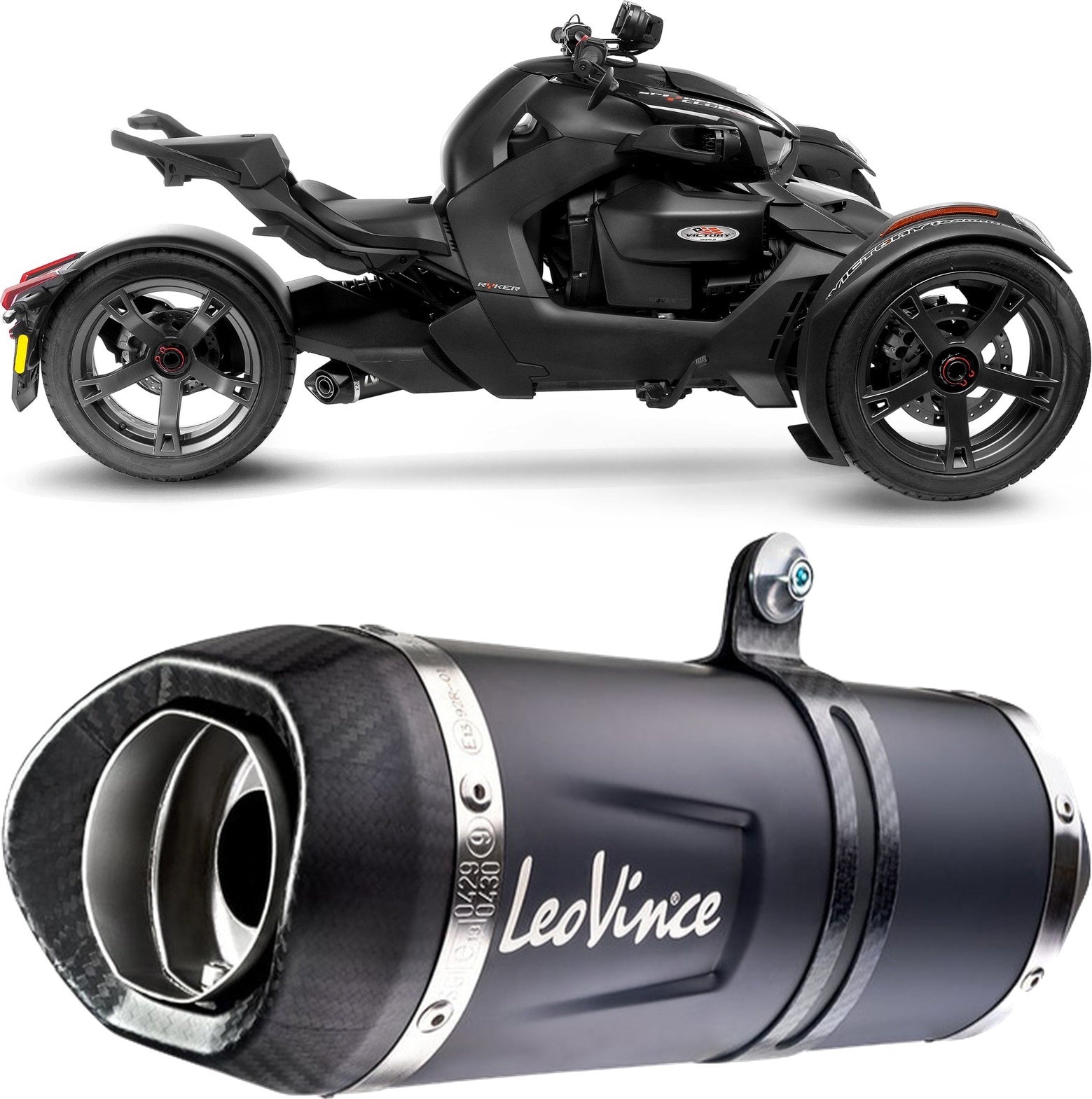 Exhaust Tip Without Sound Certification Lv One Evo Steel Black Carbon Fiber End Cap - Leovince Compatible With Can Am Ryker 600 Sport - Rally (2019-2024)