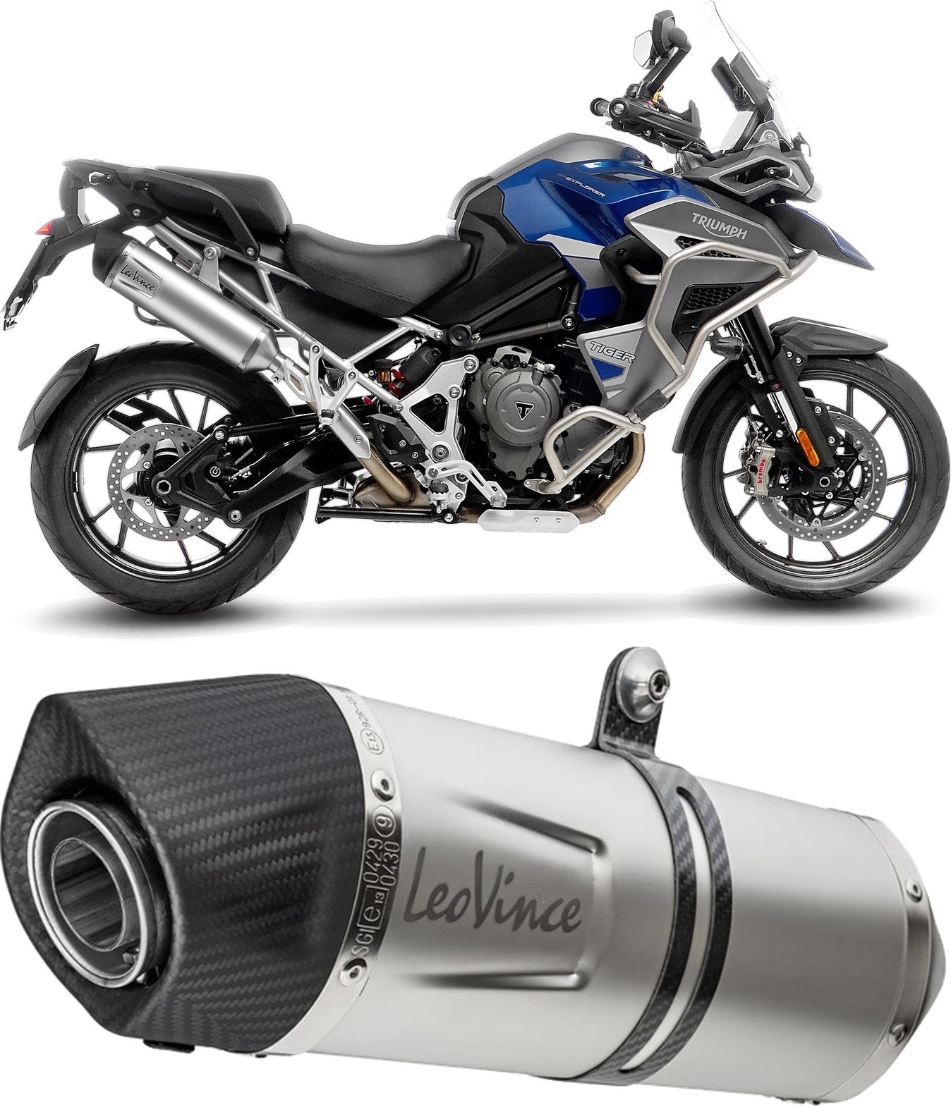 Exhaust Tip Without Sound Certification Lv One Evo Stainless Steel Carbon Fiber End Cap - Leovince Compatible With Triumph Tiger 1200 Gt (2025-2026)