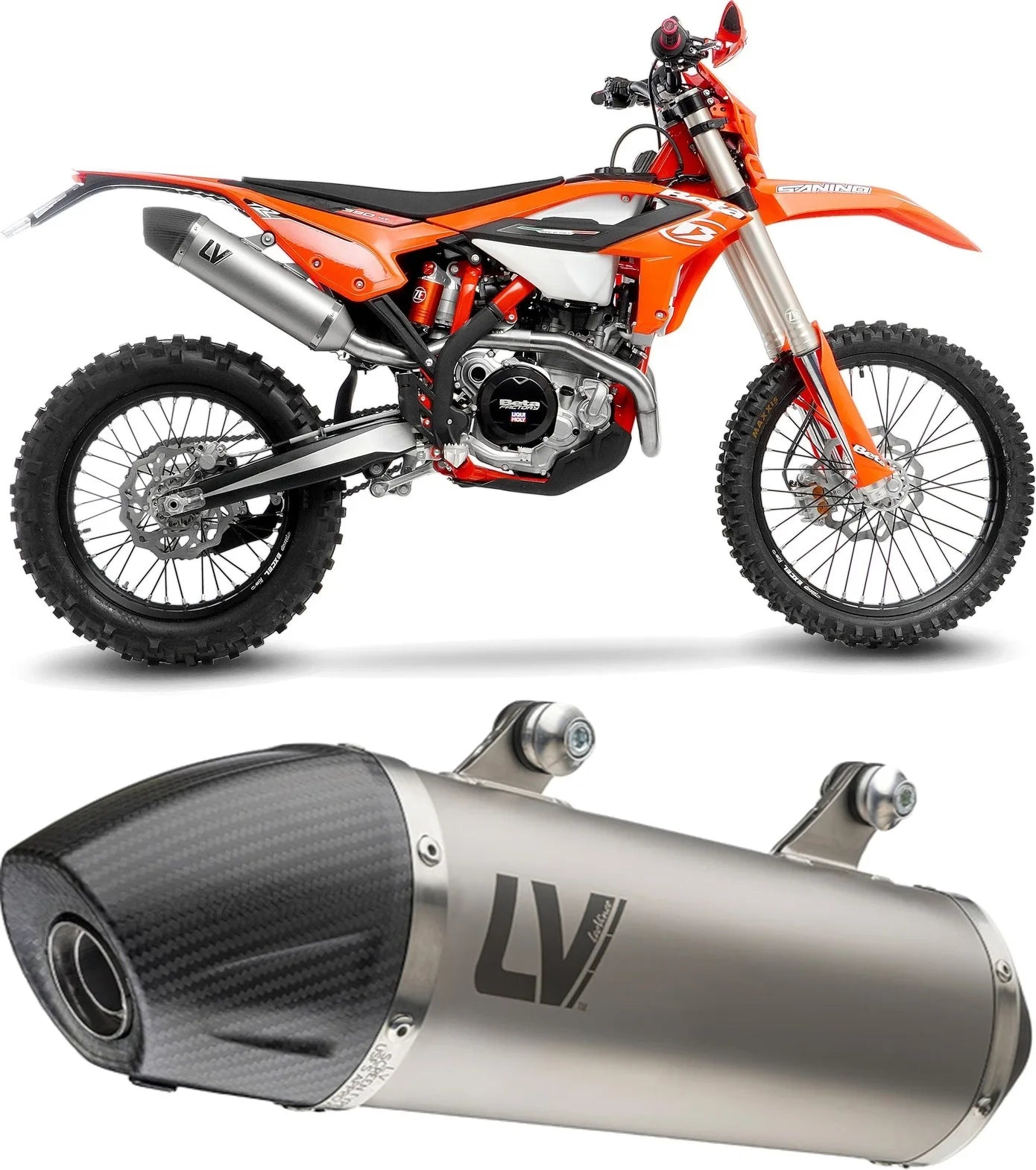 Exhaust Tip Without Sound Certification Lv-X Evo Stainless Steel Carbon Fiber End Cap - Leovince Compatible With Beta Rr 350 Racing 4T (2020-2025)