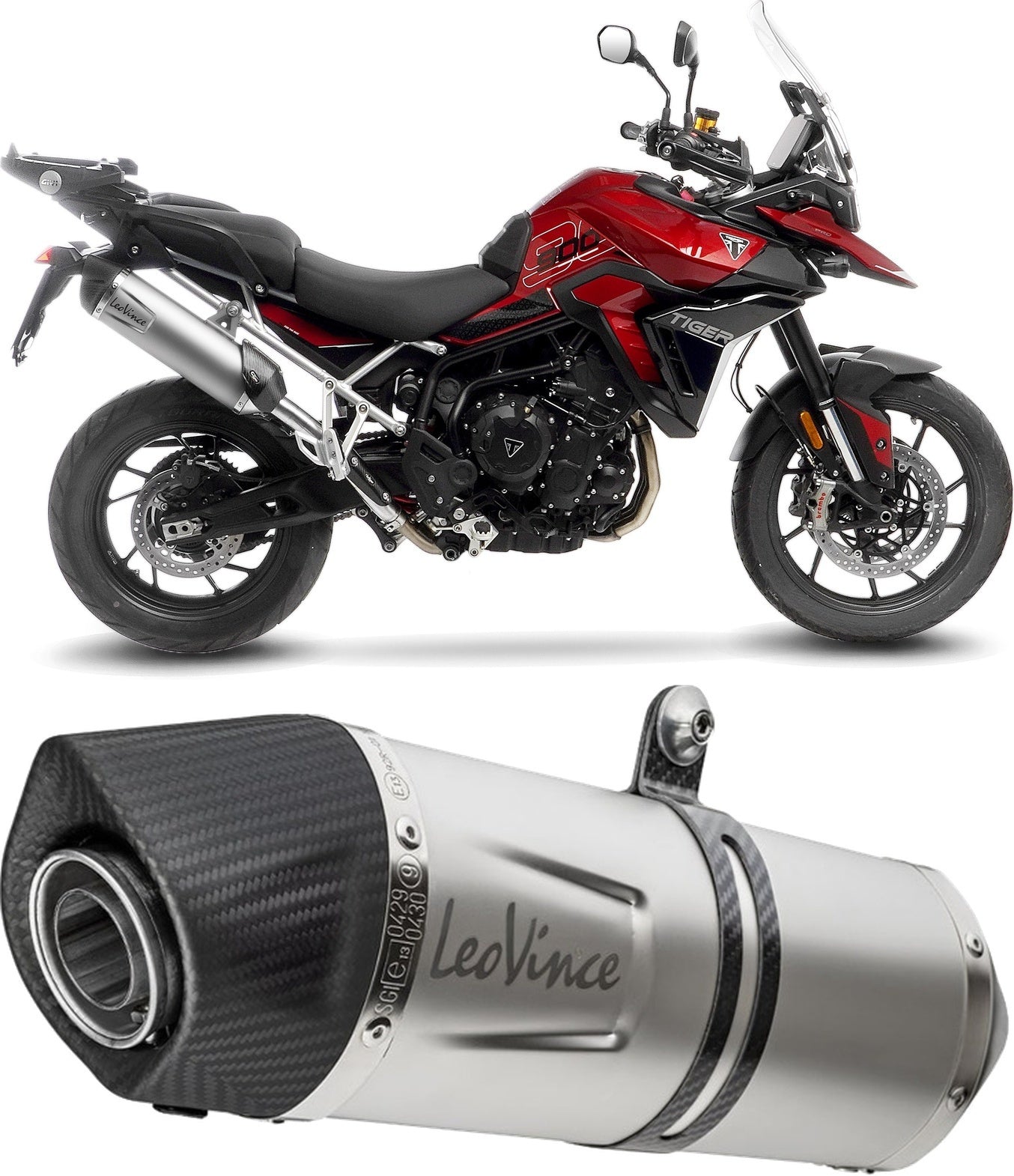 Exhaust Tip Without Sound Certification Lv One Evo Stainless Steel Carbon Fiber End Cap - Leovince Compatible With Triumph Tiger 900 Gt (2024-2026)