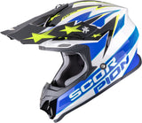 Off-Road Motorcycle Helmet Scorpion Exo Vx-16 Evo Air Polycarbonate White Blue Yellow Patriot Size Xl