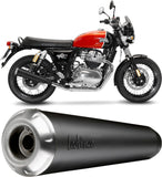 Dual Exhaust System Without Sound Certification Classic Racer Steel Black Stainless Steel End Cap - Leovince Compatible With Royal Enfield Interceptor 650 (2019-2026)