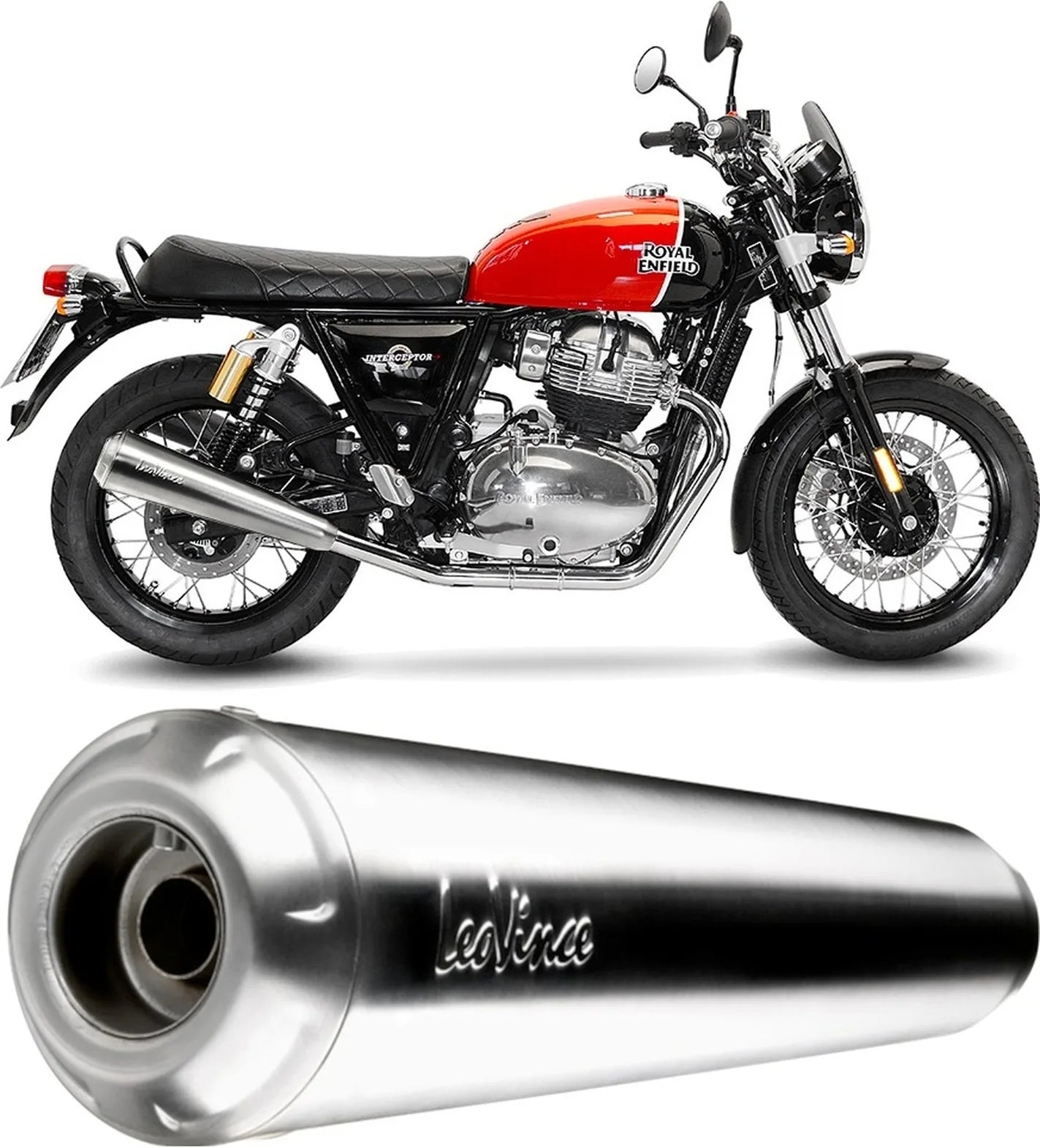 Dual Exhaust System Without Sound Certification Classic Racer Stainless Steel Stainless Steel End Cap - Leovince Compatible With Royal Enfield Interceptor 650 (2019-2026)