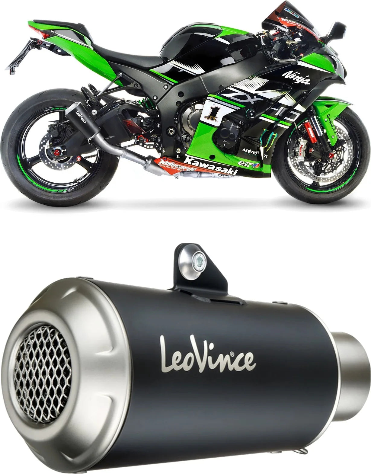 Exhaust Tip Without Sound Certification Lv-10 Steel Black Stainless Steel End Cap - Leovince Compatible With Kawasaki Zx 10Rr Ninja (2017-2020)