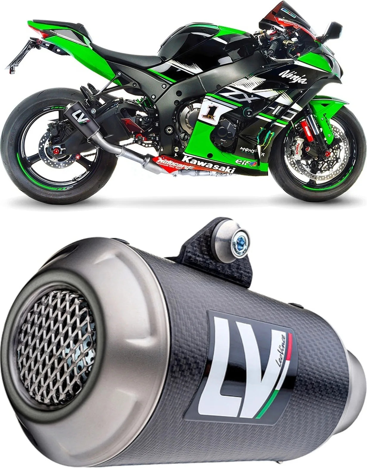 Exhaust Tip Without Sound Certification Lv-10 Carbon Fiber Stainless Steel End Cap - Leovince Compatible With Kawasaki Zx 10Rr Ninja (2021-2024)