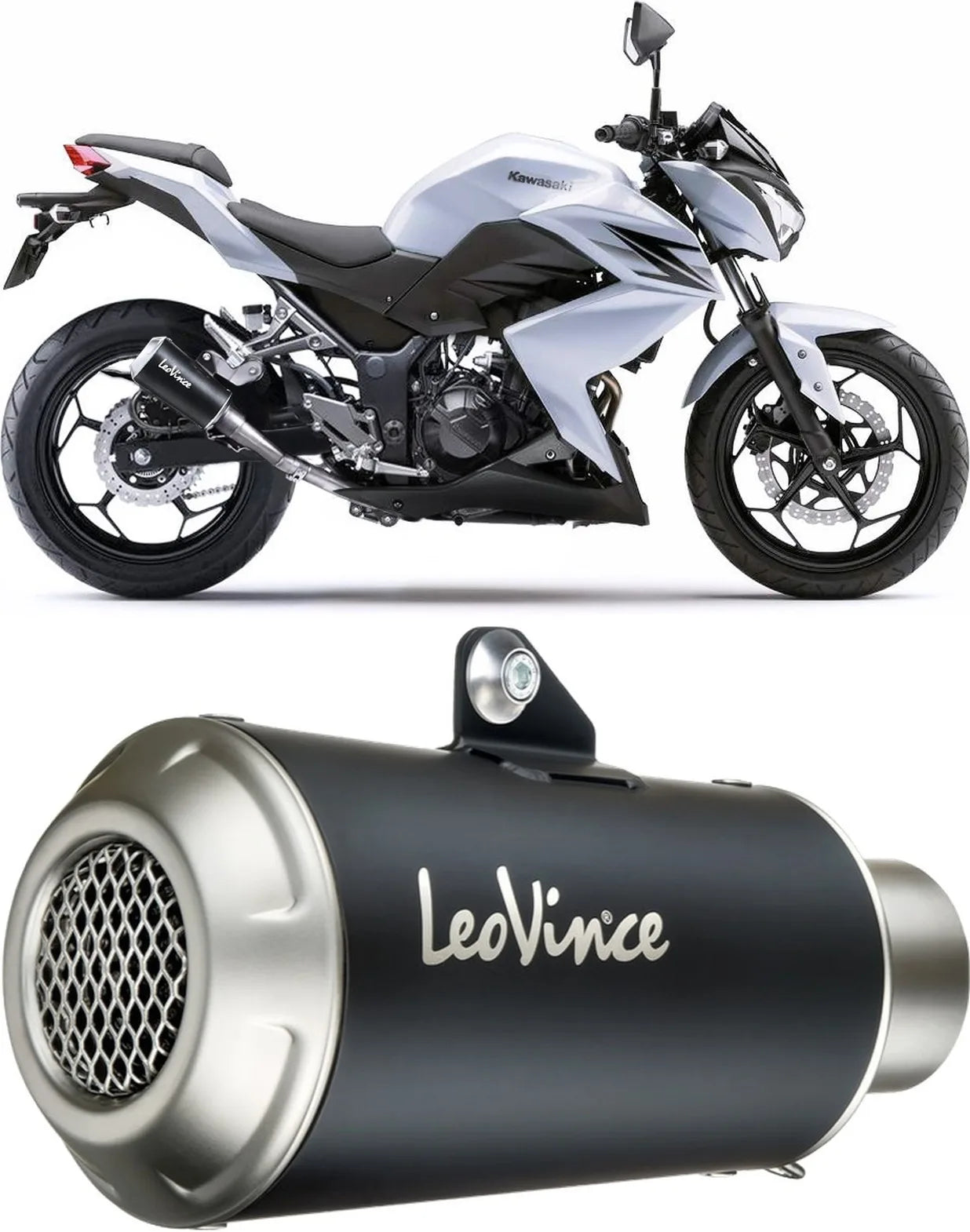 Exhaust Tip Without Sound Certification Lv-10 Steel Black Stainless Steel End Cap - Leovince Compatible With Kawasaki Ninja 250 R (2013-2016)
