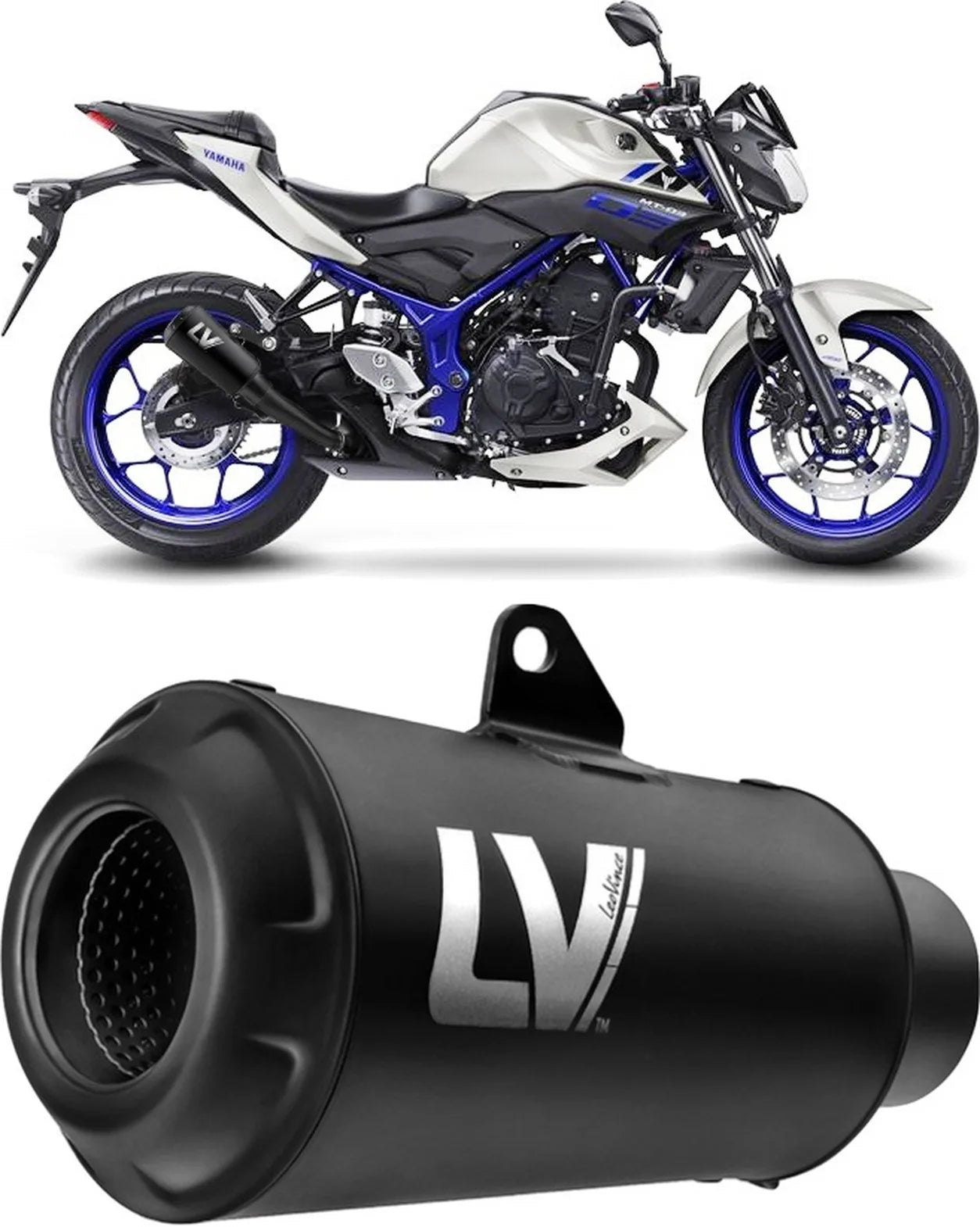Exhaust Tip Without Sound Certification Lv-10 Steel Full Black Steel Black End Cap - Leovince Compatible With Yamaha Mt-03 (2018-2019)