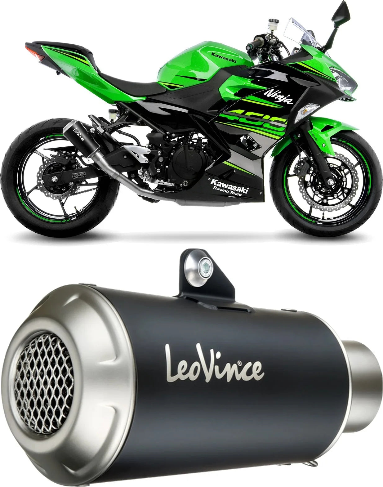 Exhaust Tip Without Sound Certification Lv-10 Steel Black Stainless Steel End Cap - Leovince Compatible With Kawasaki Ninja 400 (2022-2023)