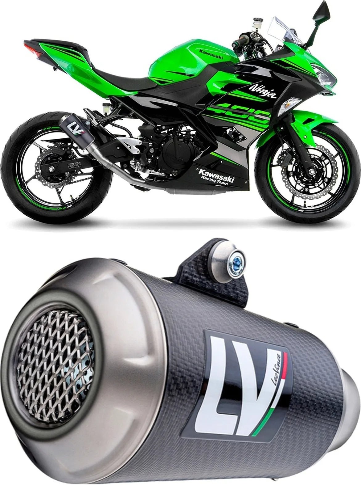 Exhaust Tip Without Sound Certification Lv-10 Carbon Fiber Stainless Steel End Cap - Leovince Compatible With Kawasaki Z 400 (2019-2021)