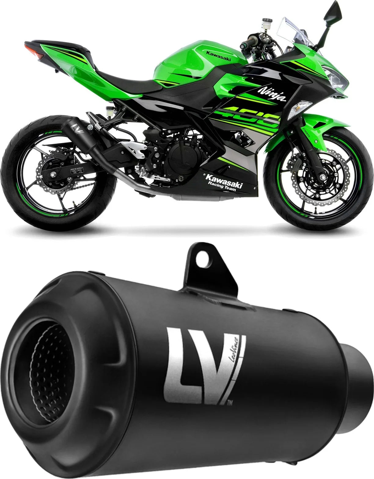 Exhaust Tip Without Sound Certification Lv-10 Steel Full Black Steel Black End Cap - Leovince Compatible With Kawasaki Ninja 400 (2022-2023)