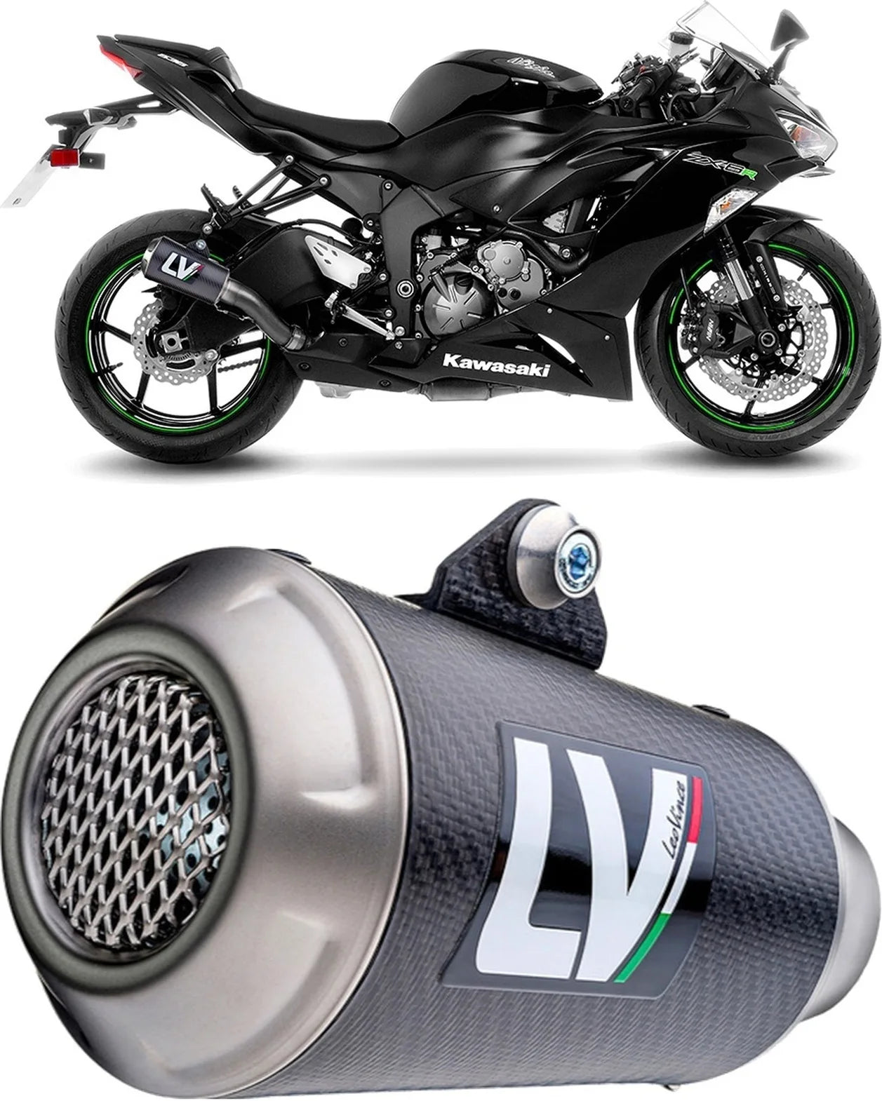 Exhaust Tip Without Sound Certification Lv-10 Carbon Fiber Stainless Steel End Cap - Leovince Compatible With Kawasaki Zx 6R Ninja (2024-2026)