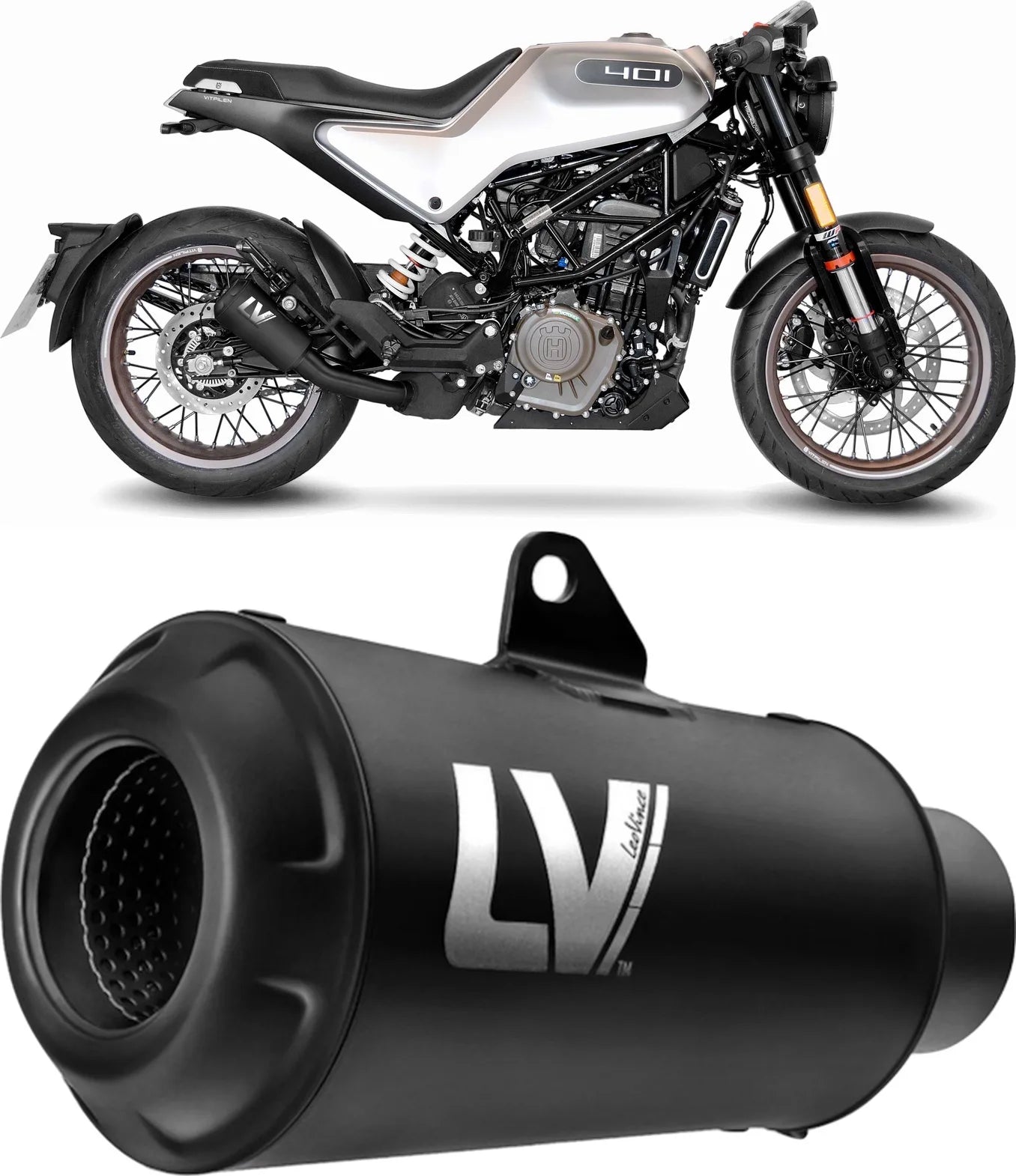 Exhaust Tip Without Sound Certification Lv-10 Steel Full Black Steel Black End Cap - Leovince Compatible With Husqvarna Svartpilen 401 (2020-2023)
