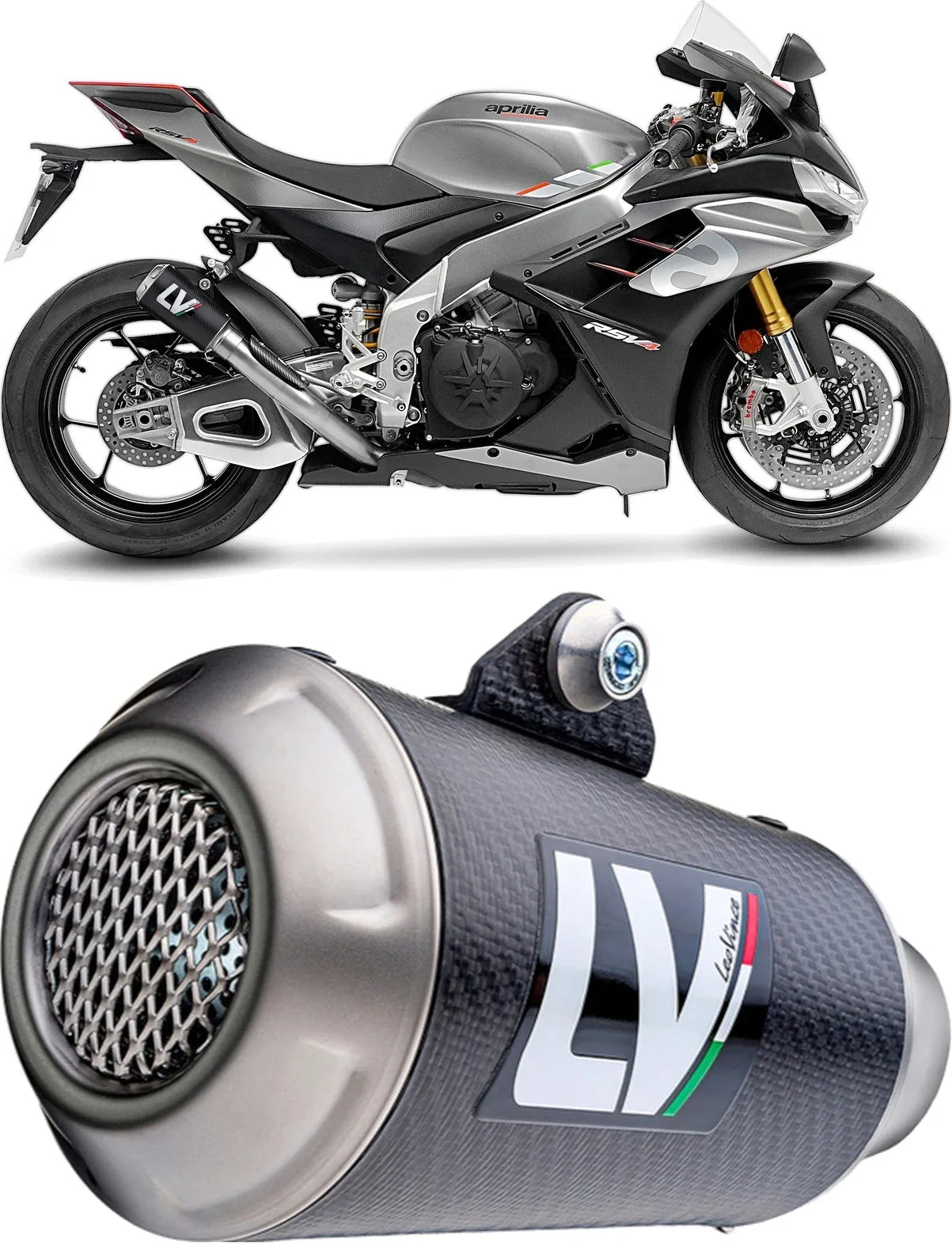 Exhaust Tip Without Sound Certification Lv-10 Carbon Fiber Stainless Steel End Cap - Leovince Compatible With Aprilia Tuono V4 1100 Factory (2021-2024)