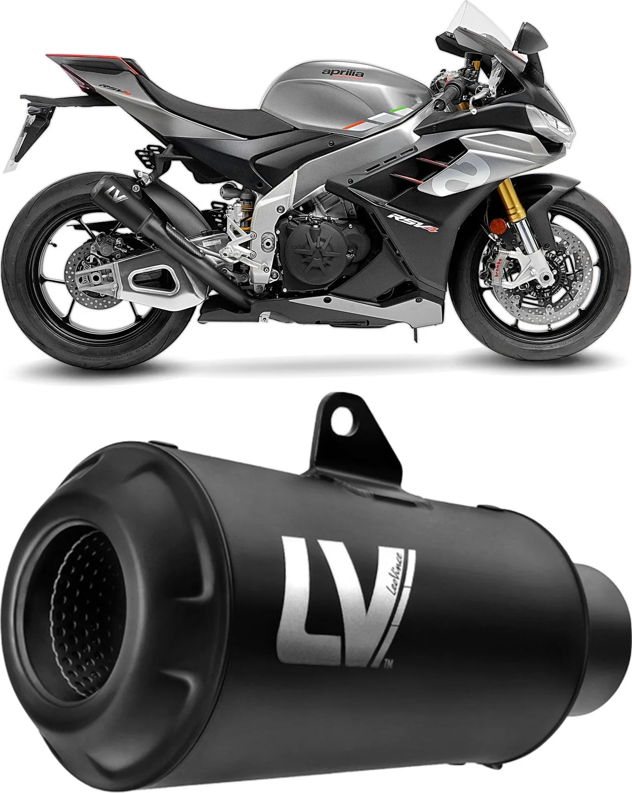 Exhaust Tip Without Sound Certification Lv-10 Steel Full Black Steel Black End Cap - Leovince Compatible With Aprilia Rsv4 1100 (2021-2024)
