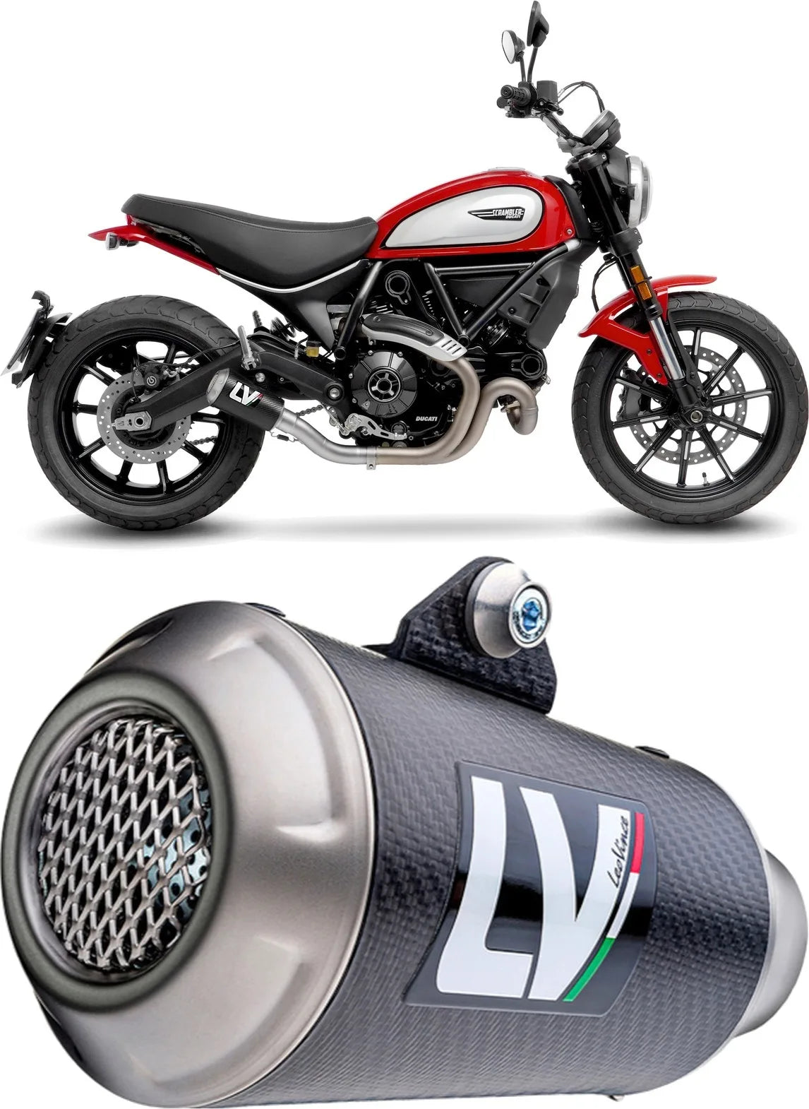 Exhaust Tip Without Sound Certification Lv-10 Carbon Fiber Stainless Steel End Cap - Leovince Compatible With Ducati Scrambler 800 Urban Motard (2021-2022)