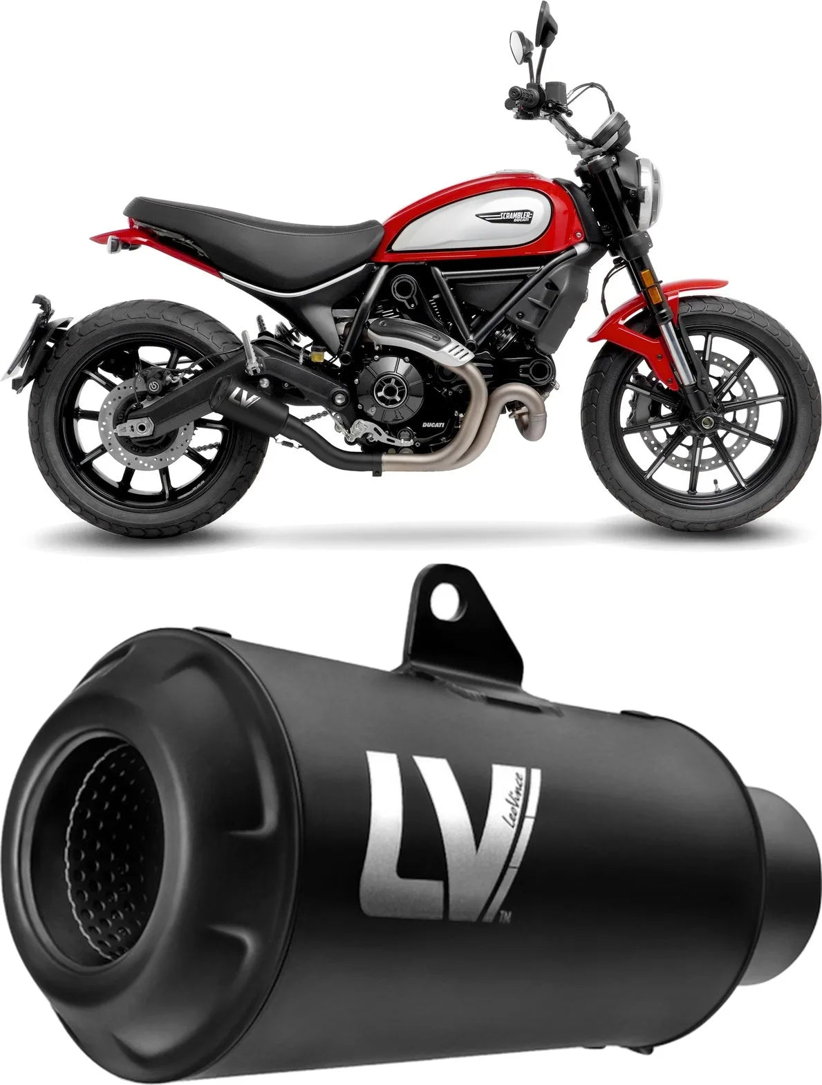 Exhaust Tip Without Sound Certification Lv-10 Steel Full Black Steel Black End Cap - Leovince Compatible With Ducati Scrambler 800 Urban Motard (2021-2022)