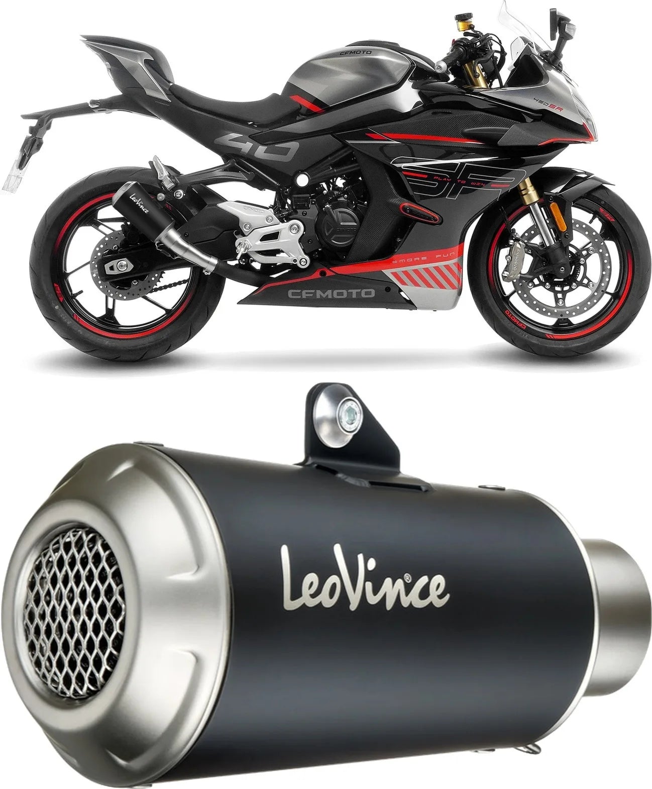 Exhaust Tip Without Sound Certification Lv-10 Steel Black Stainless Steel End Cap - Leovince Compatible With Cfmoto 450 Ss - Sr (2023-2024)