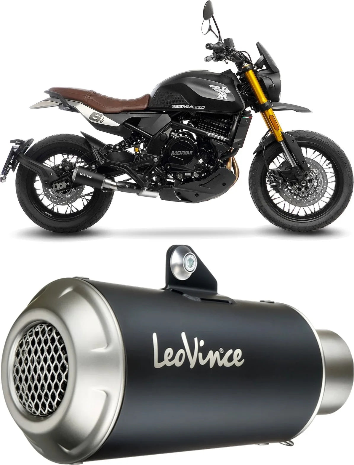 Exhaust Tip Without Sound Certification Lv-10 Steel Black Stainless Steel End Cap - Leovince Compatible With Moto Morini Seiemmezzo Scr - Str - A2 (2023-2024)