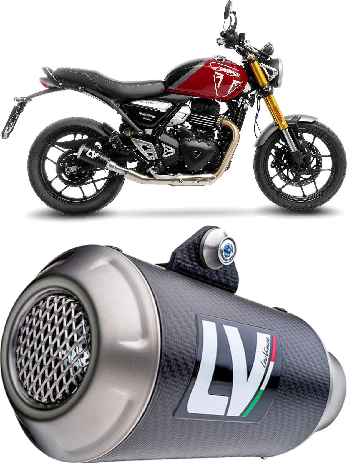 Exhaust Tip Without Sound Certification Lv-10 Carbon Fiber Stainless Steel End Cap - Leovince Compatible With Triumph Scrambler 400 X (2024-2026)