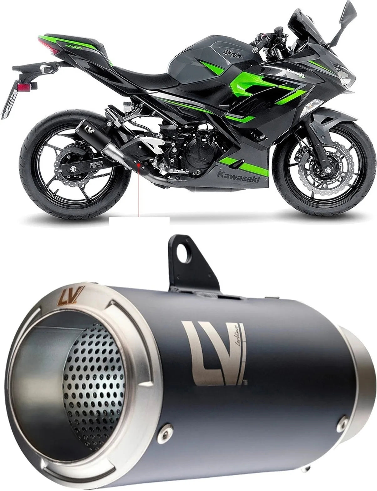 Exhaust Tip Without Sound Certification Lv Corsa Steel Black Stainless Steel End Cap - Leovince Compatible With Kawasaki Ninja 400 (2022-2023)