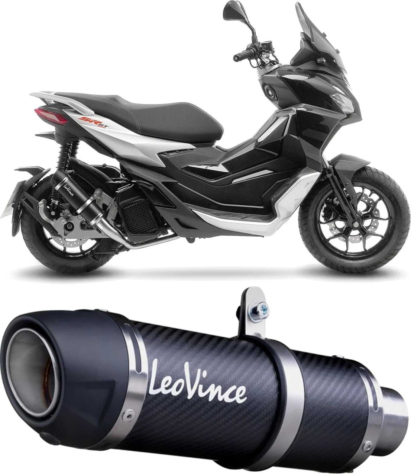 Complete Exhaust System Without Catalytic Converter And Without Sound Certification Gp Corsa Evo Carbon Fiber - Leovince Compatible With Aprilia Sr Gt 200 - Sport (2022-2024)