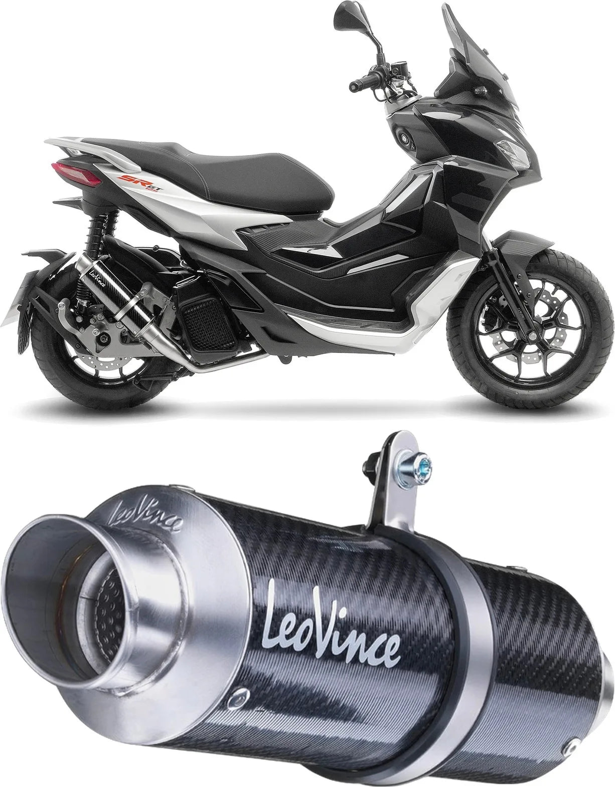 Complete Exhaust System Without Catalytic Converter And Without Sound Certification Gp Corsa Carbon Fiber - Leovince Compatible With Aprilia Sr Gt 125 - Sport (2022-2024)