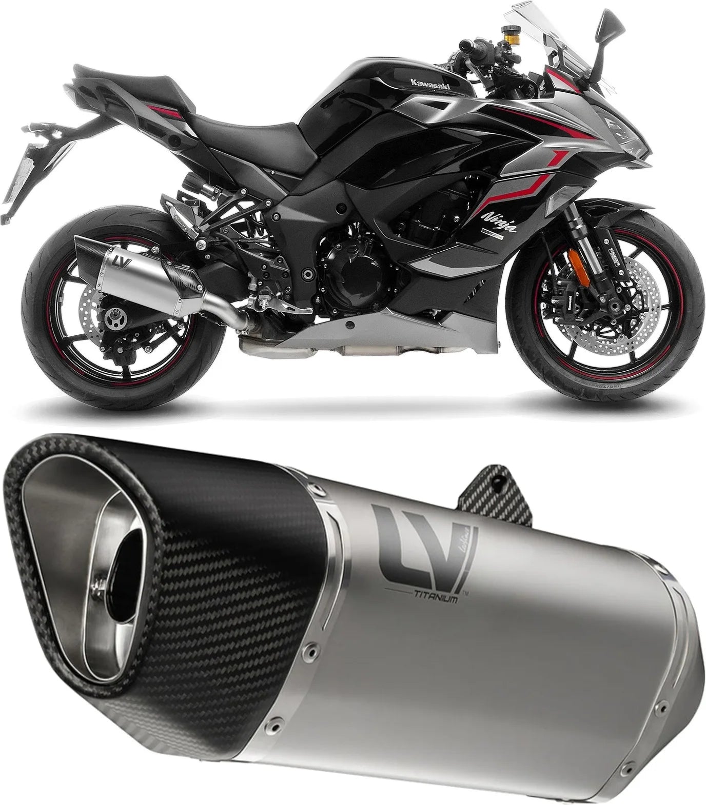 Exhaust Tip Without Sound Certification Lv-14 R Titanium Carbon Fiber End Cap - Leovince Compatible With Kawasaki Ninja 1100 Sx Tourer (2020-2024)