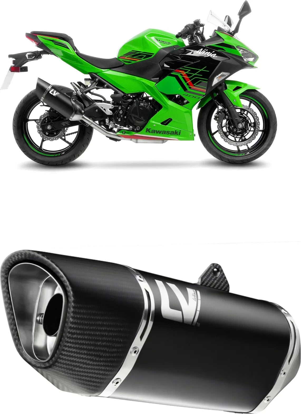 Exhaust Tip Without Sound Certification Lv-14 R Steel Black Carbon Fiber End Cap - Leovince Compatible With Kawasaki Z 400 (2022-2023)