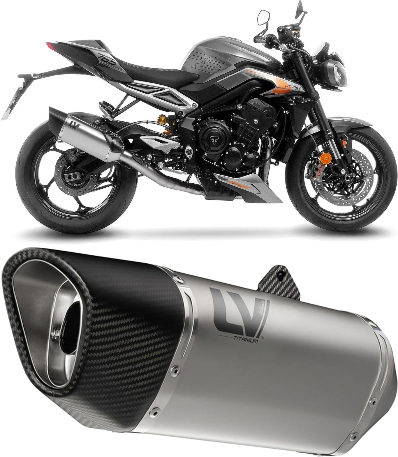 Complete Exhaust System Without Catalytic Converter And Without Sound Certification Lv-14 R Titanium Carbon Fiber End Cap - Leovince Compatible With Triumph Street Triple 765 R - Rs (2023-2024)