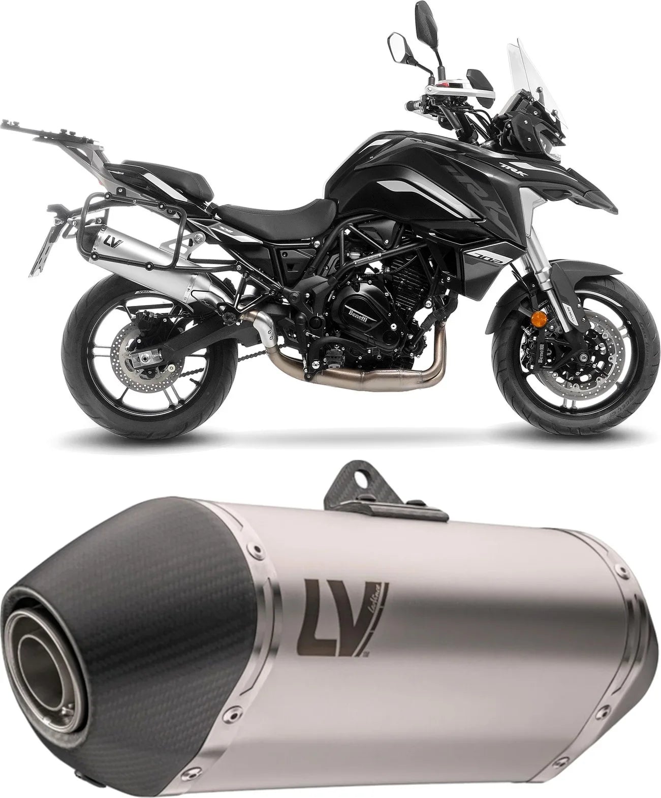 Exhaust Tip Without Sound Certification Lv-14 Stainless Steel Carbon Fiber End Cap - Leovince Compatible With Benelli Trk 702 - X (2023-2024)