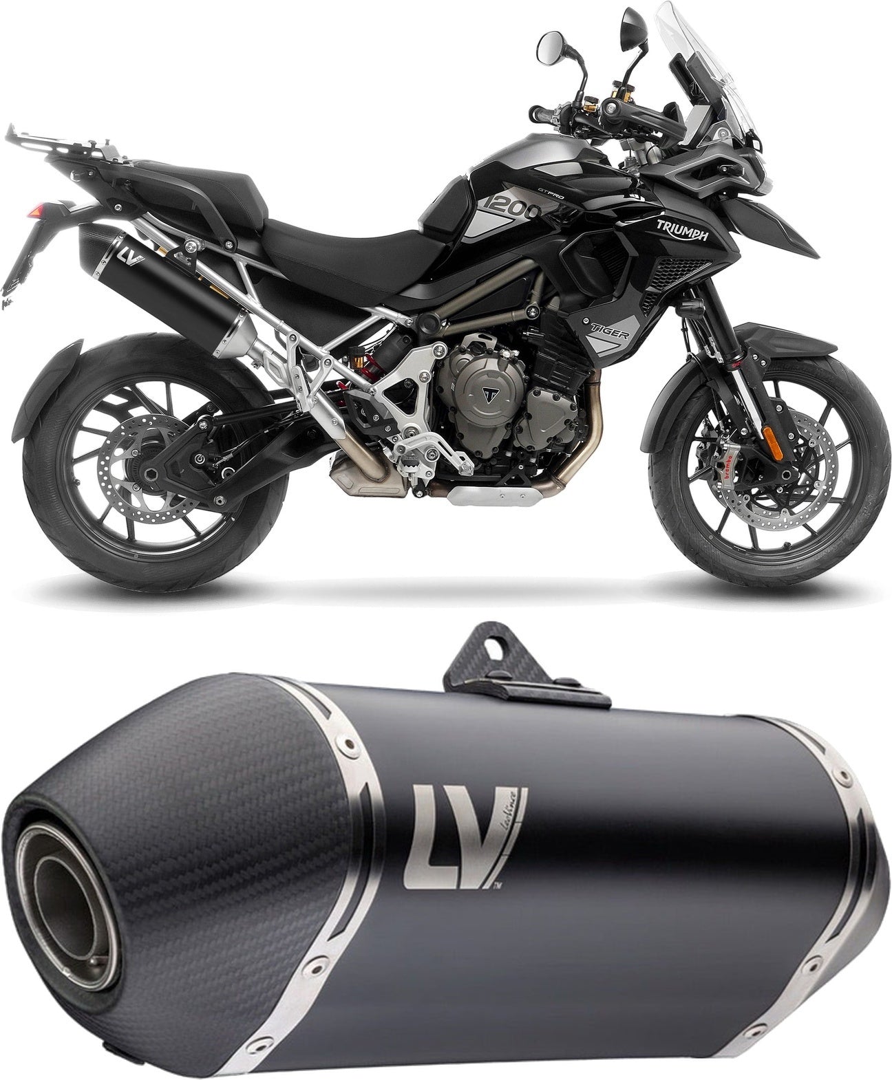 Exhaust Tip Without Sound Certification Lv-14 Steel Black Carbon Fiber End Cap - Leovince Compatible With Triumph Tiger 1200 Gt Pro (2022-2024)