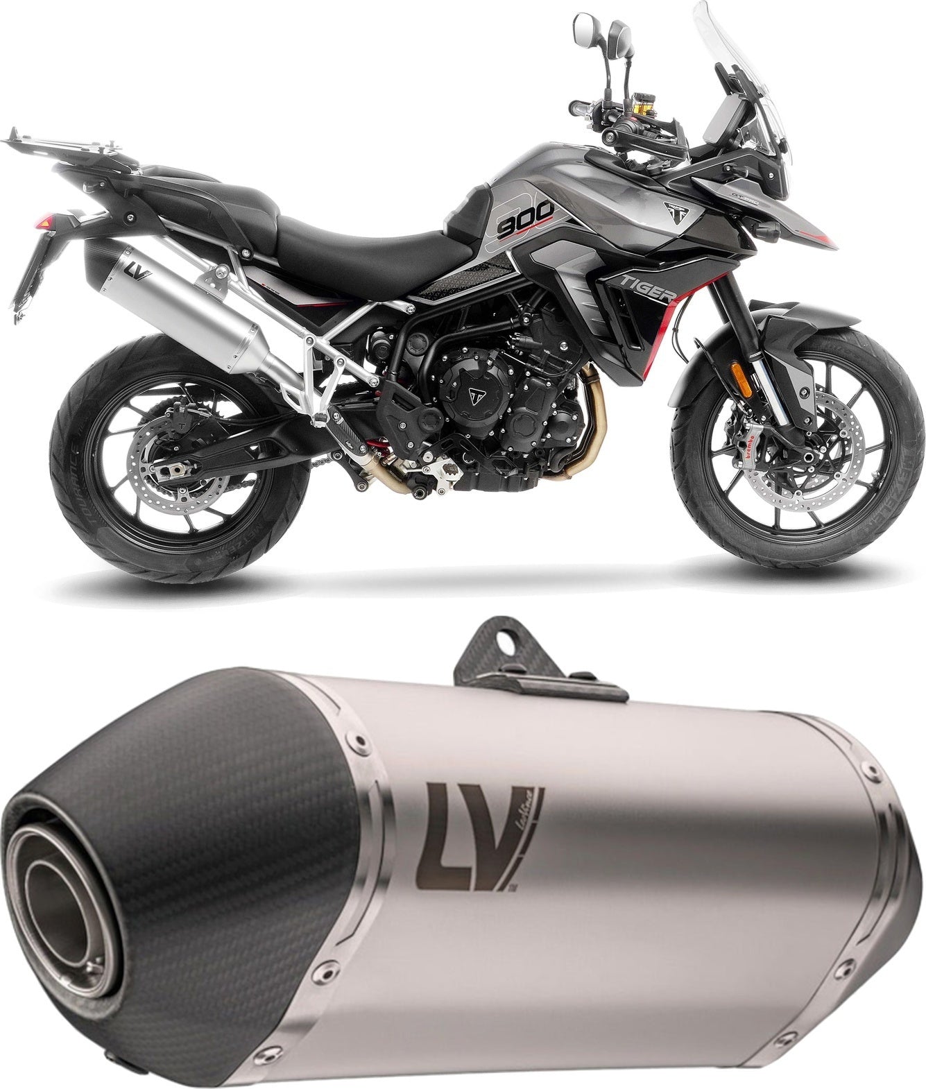 Exhaust Tip Without Sound Certification Lv-14 Stainless Steel Carbon Fiber End Cap - Leovince Compatible With Triumph Tiger 900 Rally Pro (2024-2026)