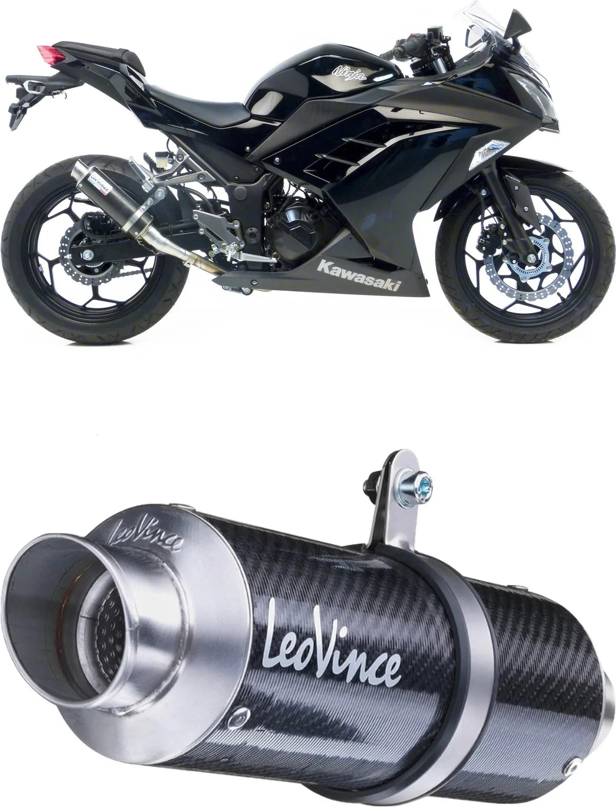 Exhaust Tip Without Sound Certification Gp Corsa Carbon Fiber - Leovince Compatible With Kawasaki Ninja 300 R (2013-2016)