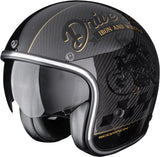 Urban Motorcycle Helmet Scorpion Exo Belfast Evo Carbon Carbon Fiber Black Gold Zippy Size Xxl