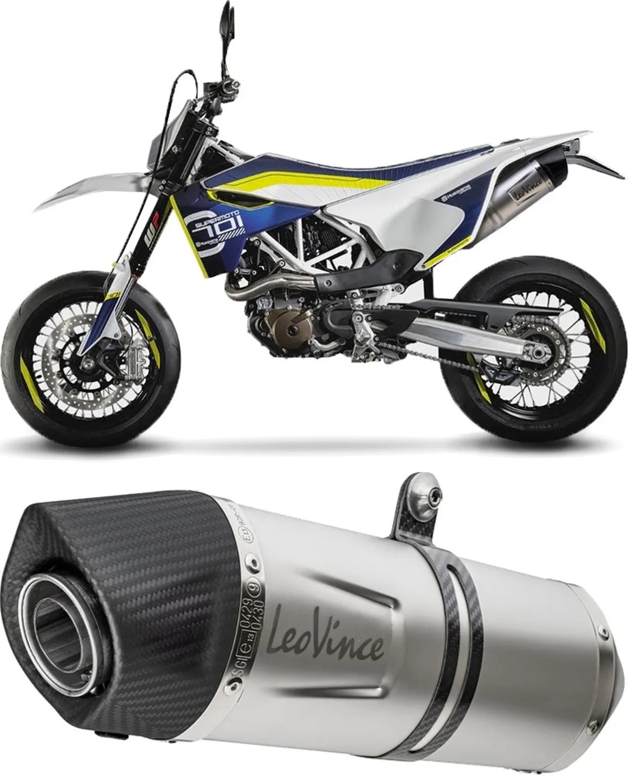 Exhaust Tip Without Sound Certification Lv One Evo Stainless Steel Carbon Fiber End Cap - Leovince Compatible With Ktm 690 Smc (2008-2011)
