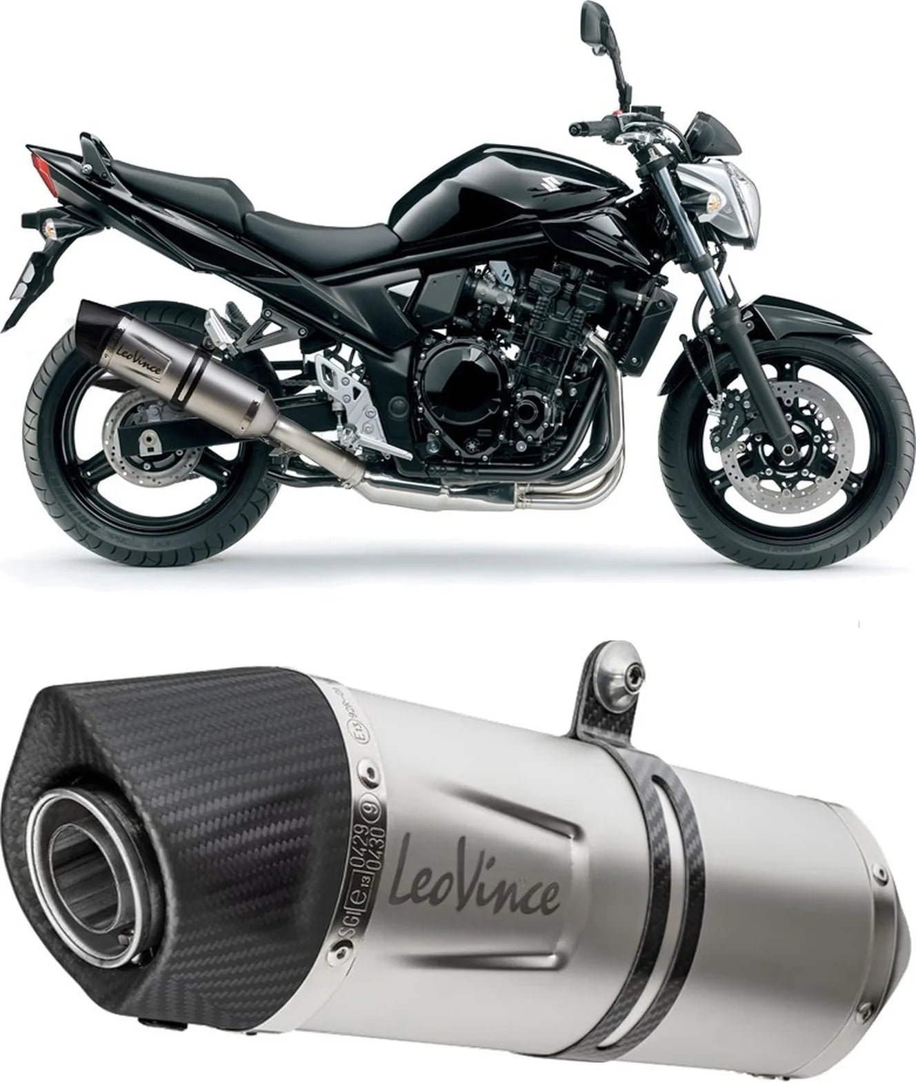 Exhaust Tip Without Sound Certification Lv One Evo Stainless Steel Carbon Fiber End Cap - Leovince Compatible With Suzuki Gsx-F 650 (2008-2015)