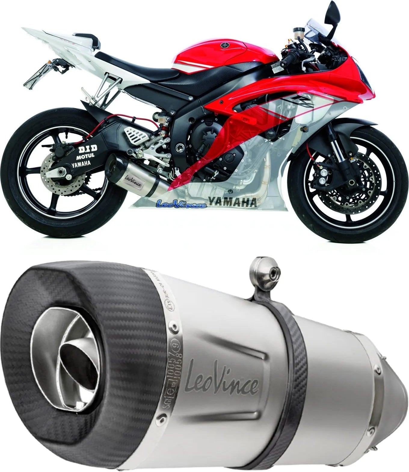 Complete Exhaust System Without Catalytic Converter And Without Sound Certification Factory S Stainless Steel Carbon Fiber End Cap - Leovince Compatible With Yamaha Yzf-R6 (2006-2021)
